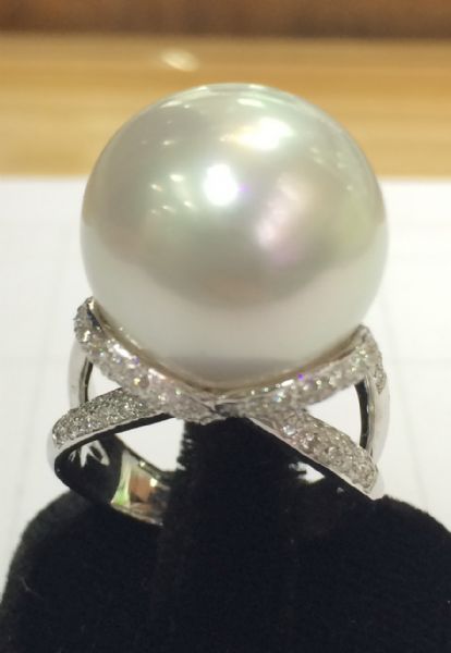 16MM珍珠鑽石戒指